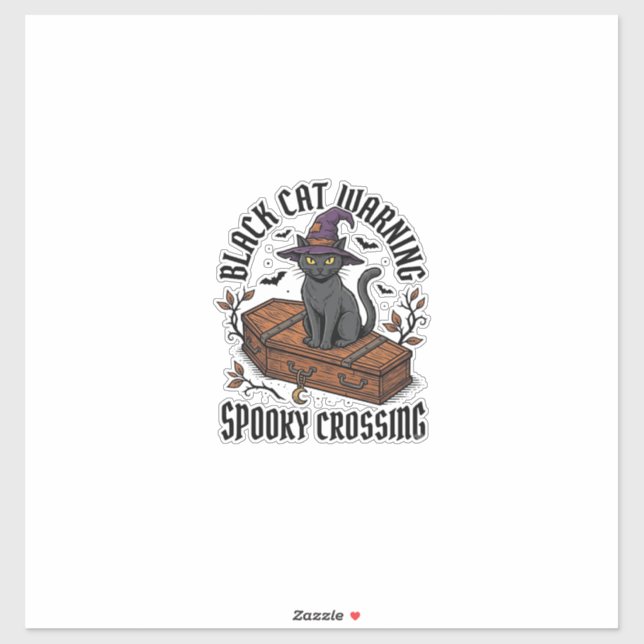Sticker Avertissement Chat Noir Halloween Sorcière Vintage (Feuille)
