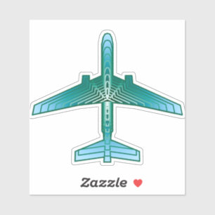 Sticker Avion Art Déco, Turquoise, Turquoise et Aqua