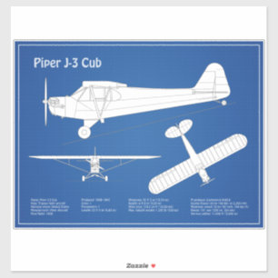 Sticker Avion Cub - Plan directeur de l'avion ABD