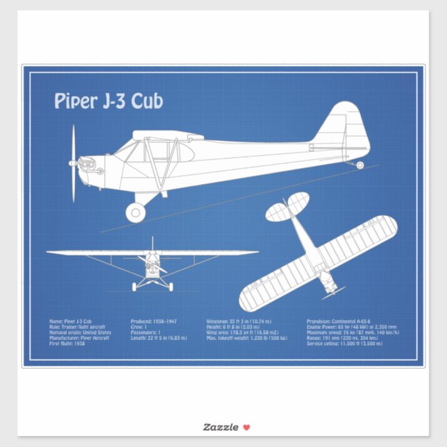 Sticker Avion Cub - Plan directeur de l'avion ABD (Feuille)