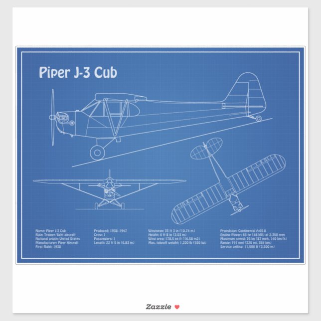 Sticker Avion Cub - Plan directeur de l'avion AD (Feuille)