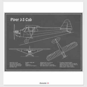 Sticker Avion Cub - Plan directeur de l'avion PD