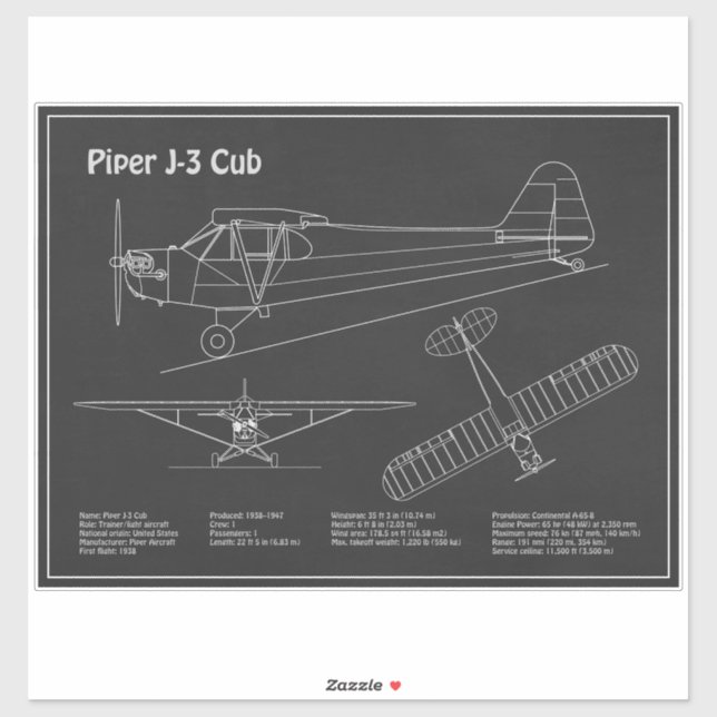 Sticker Avion Cub - Plan directeur de l'avion PD (Feuille)