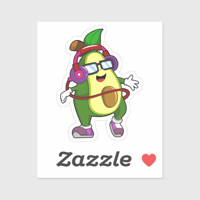 Sticker Avocado à musique avec casque (Feuille)