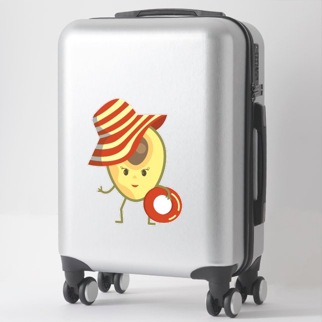 Sticker Avocado beach girl avec casquette de soleil et ann (Sur valise)