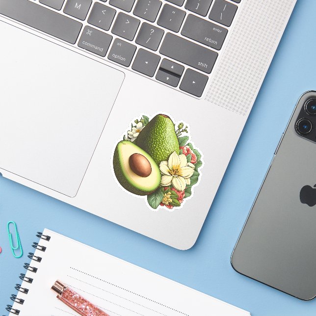 Sticker Avocado floral esthétique artisanal Vegan (Ordinateur portable avec iPhone)