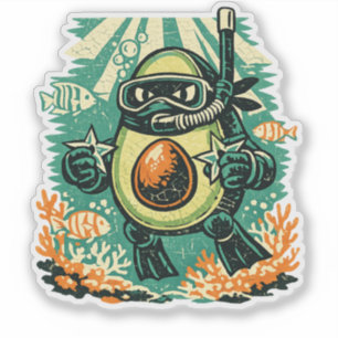 Sticker Avocado Ninja Snorkeler — Océan d'été Vintage