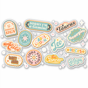 Sticker Awesome lettering zodiac signes badges