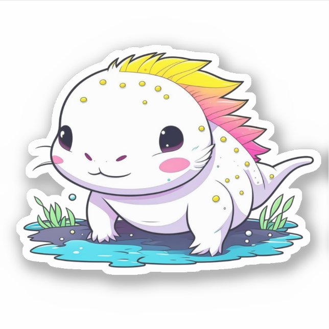 Sticker Axolotl Kawaii Mignon dans l'Eau (Devant)
