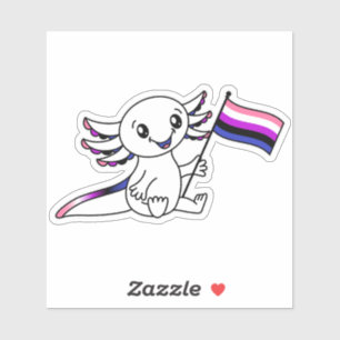 Sticker Axolotl mignon avec drapeau de fierté genderfluide