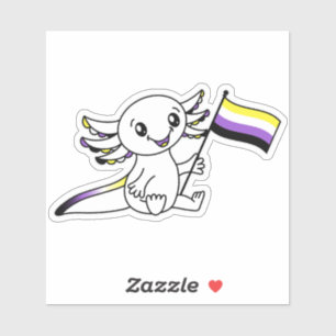 Sticker Axolotl mignon avec drapeau de fierté non binaire 