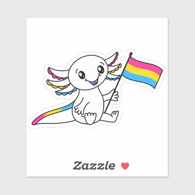 Sticker Axolotl mignon avec drapeau de fierté Pansexual LG (Feuille)