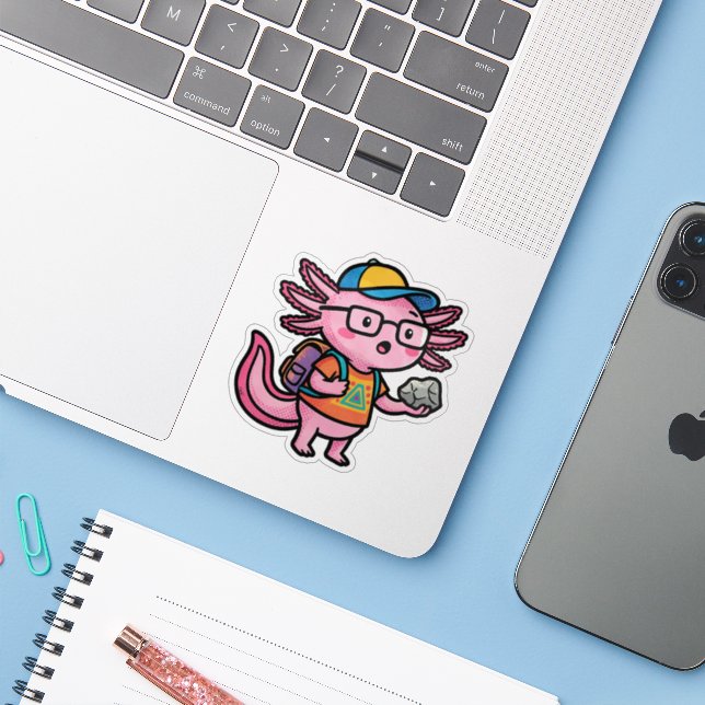 Sticker Axolotl nerd sarcastique je pose des questions sur (Ordinateur portable avec iPhone)