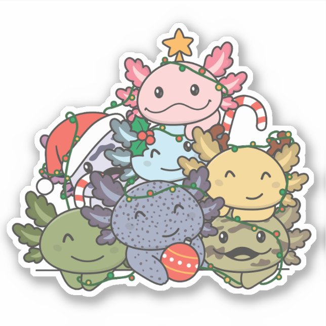 Sticker Axolotl sapin de Noël drôle animal Noël (Devant)