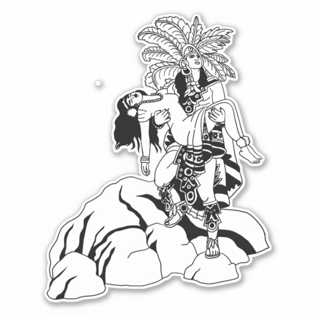 Sticker Aztec Indian warrior and princess mexican art (Devant)