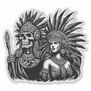Sticker Aztec Skeleton Warrior avec Princess