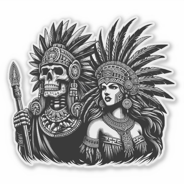 Sticker Aztec Skeleton Warrior avec Princess (Devant)
