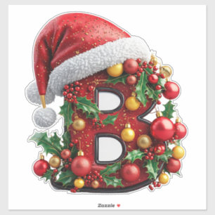 Sticker B majuscule rouge de Noël décoré de manière festiv