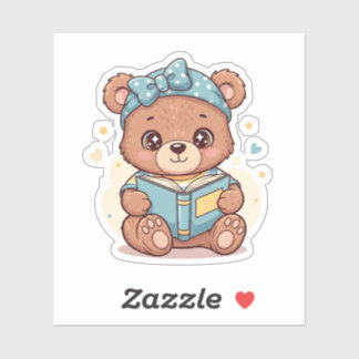 Sticker Baby Bear Reading a Book