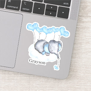 Sticker Baby Boy Elephant sur nuage avec Coeurs Bleus Viny