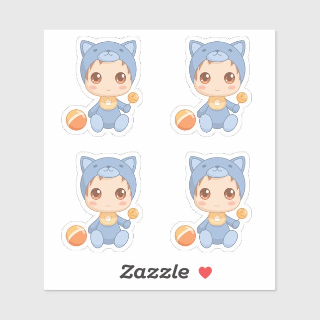 Sticker Baby Boy Girl Cat Jumpsuit Ensemble de 4 (Feuille)
