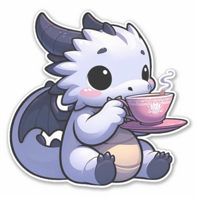 Sticker Baby Dragon buvant du thé (Devant)