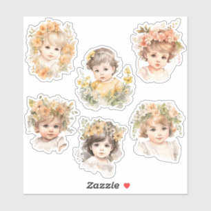 Sticker Baby Face Florals Vintage Antique Junk Kit Journal