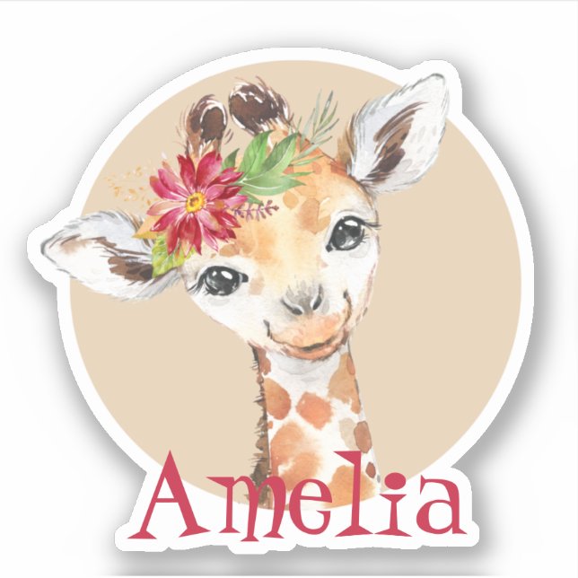 Sticker Baby Giraffe Safari Jungle Rose Personnalisé (Devant)