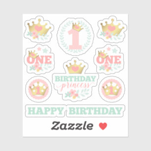 Sticker Baby Girl Premier anniversaire Princess Crown Pink