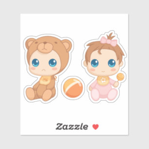 Sticker Baby Girl Twins Bear Jumpsuit