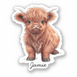 Sticker Baby Highland Cow Nom personnalisé