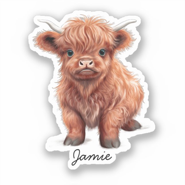 Sticker Baby Highland Cow Nom personnalisé (Recto)