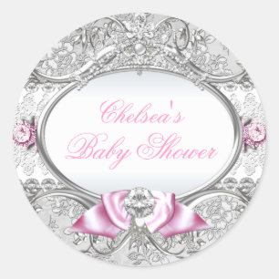 Sticker Baby shower à boue rose et argent