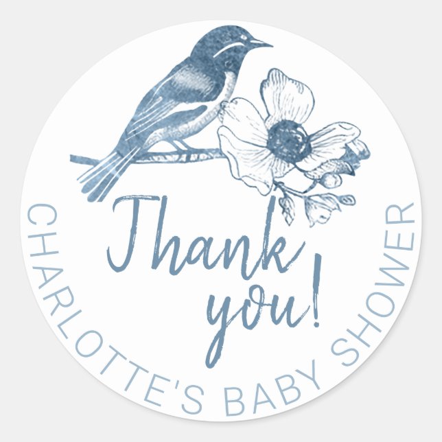 Sticker Baby shower bleu Dusty Merci Favoriser (Devant)