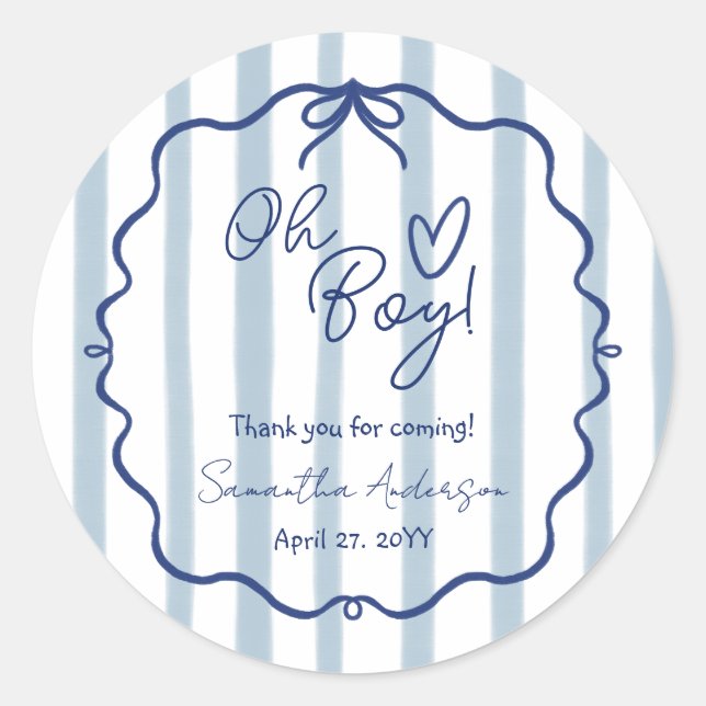 Sticker Baby shower bleu Dusty moderne (Devant)