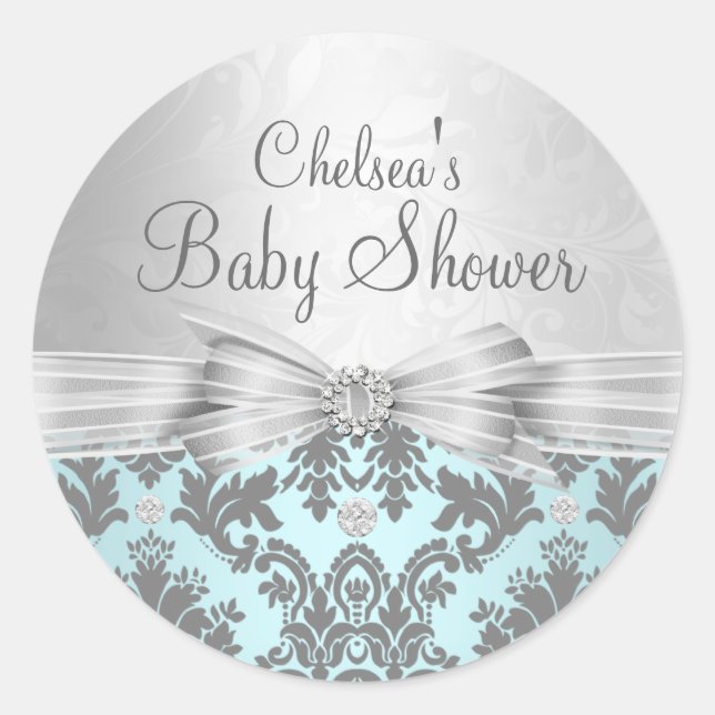 Sticker Baby shower bleu et argent Damask (Devant)