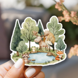 Sticker Baby shower Boho Woodland Animaux