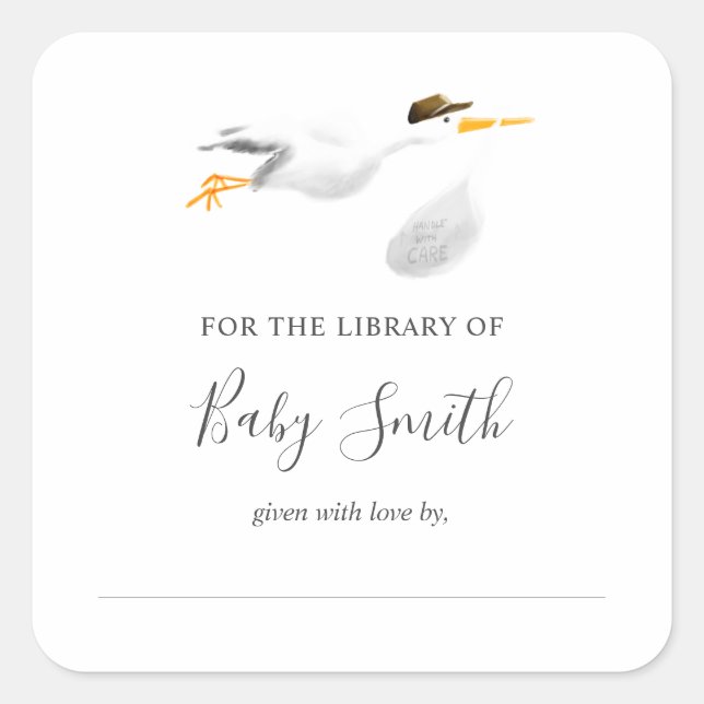 Sticker baby shower Bookplate Stork (Devant)