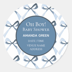 Sticker Baby shower Bows Bleus Oh Boy