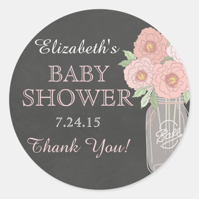 Sticker Baby shower Chalkboard Floral Mason Jar (Devant)