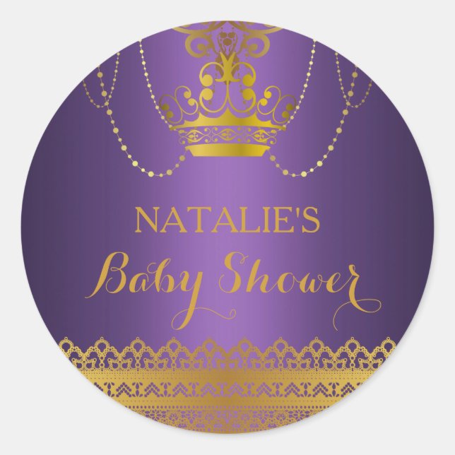 Sticker Baby shower Couronne violet et or (Devant)