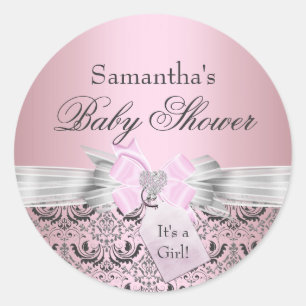 Sticker Baby shower Damask & Tiara Princess