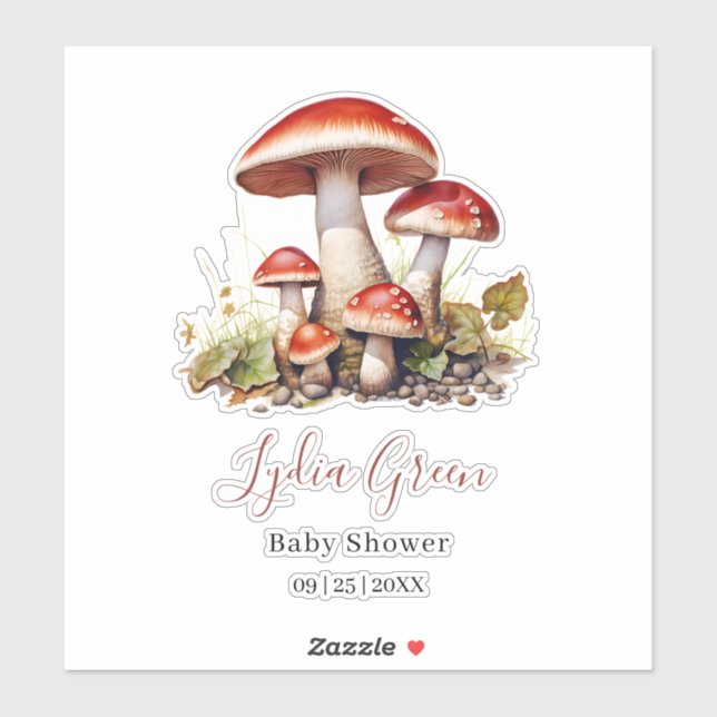 Sticker Baby shower de champignons, Baby shower neutre pou (Feuille)