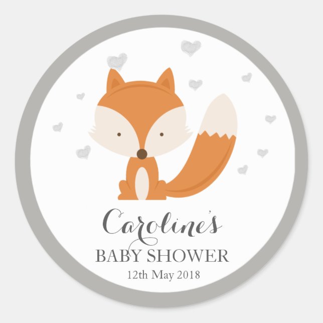 Sticker Baby shower de coeur Grey Fox Woodland Lov (Devant)
