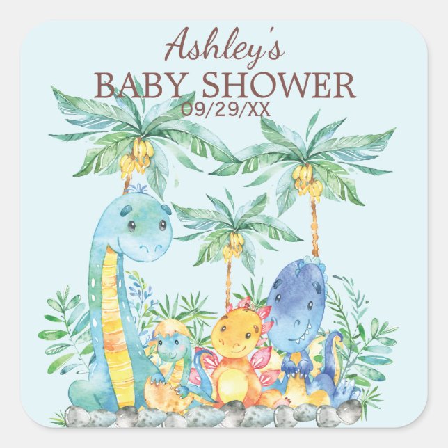 Sticker Baby shower de Dinosaures mignon Favoriser (Devant)