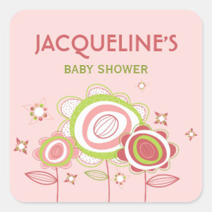Sticker Baby shower de fleurs rose doux