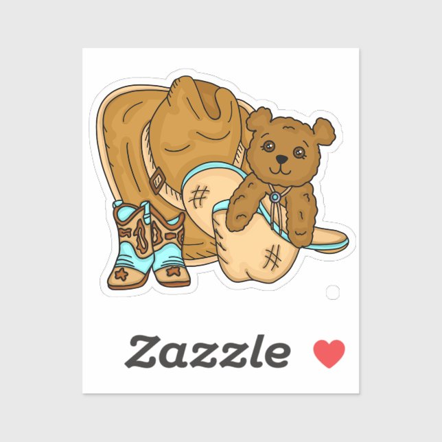 Sticker Baby shower de l’ours en peluche de Cowboy Teddy B (Feuille)