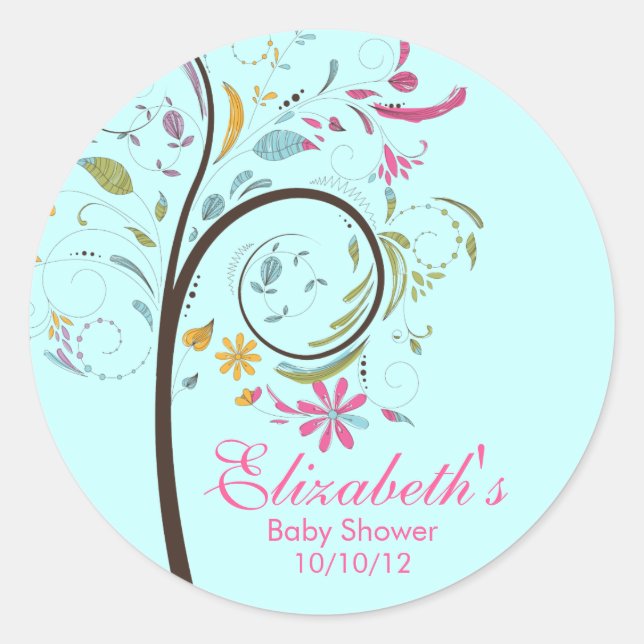 Sticker Baby shower de l'arbre fleuri du printemps (Devant)