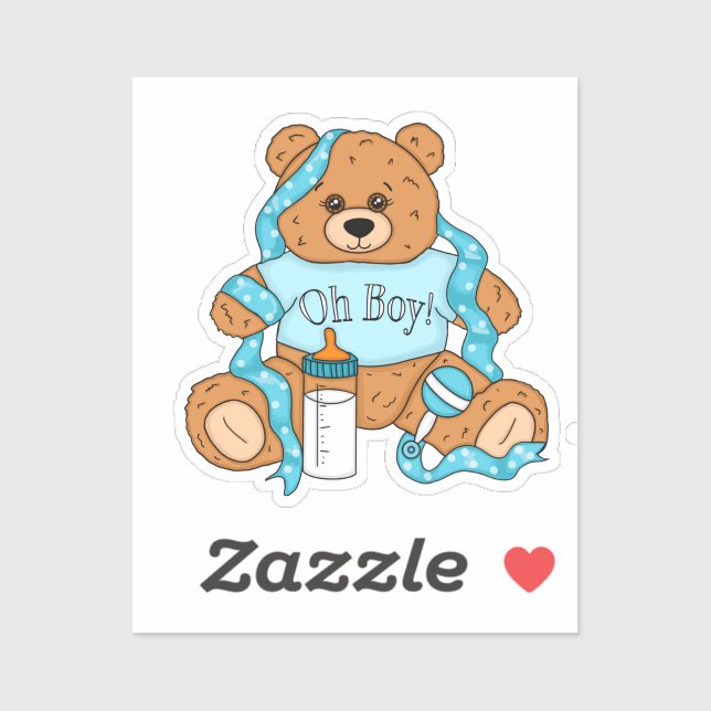 Sticker Baby shower d'ours en peluche bleu et jaune (Feuille)