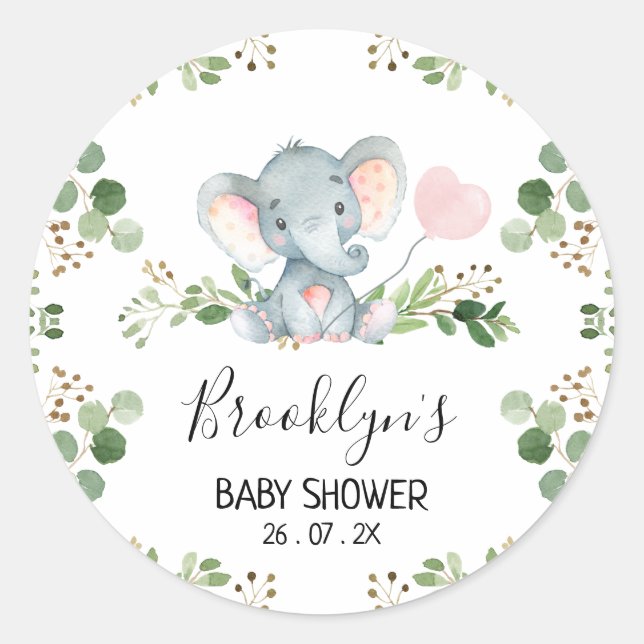 Sticker Baby shower Eléphant Balloon Rose (Devant)
